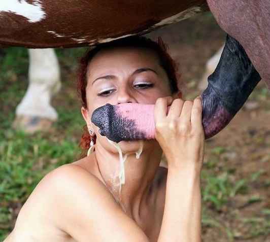 Slim girl suck a horse dick. 